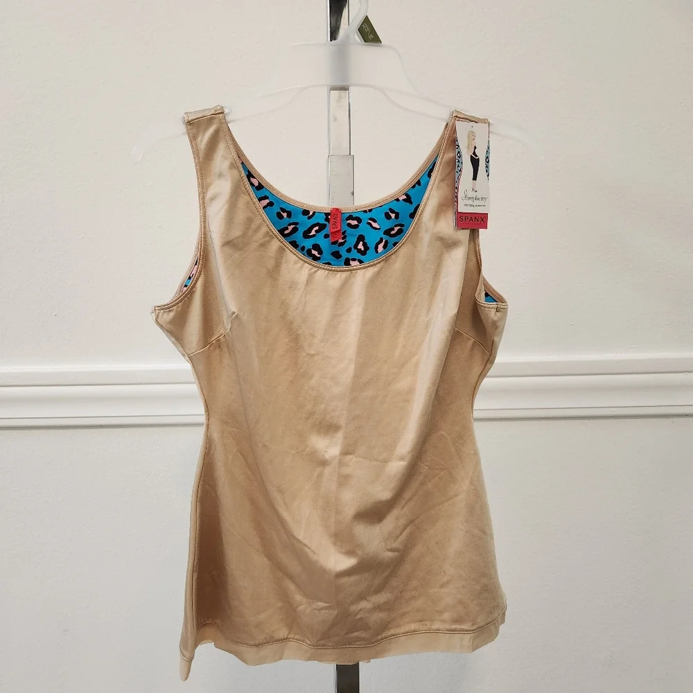 Spanx Shapewear Top Gold with Interior Blue Cheetah Print Size 1X